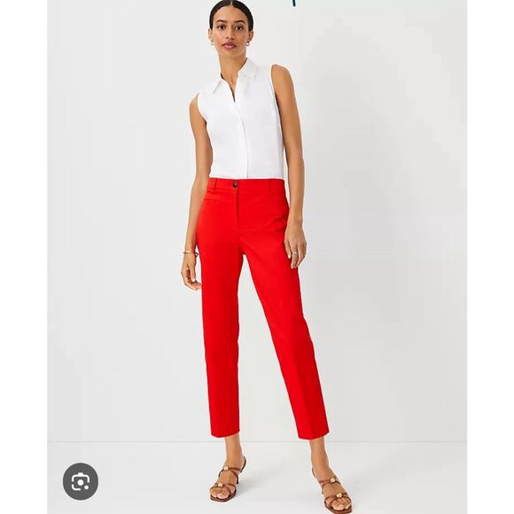 Ann Taylor Pants - Ann Taylor Red Cotton Cropped Summer Dress Pants Size 16